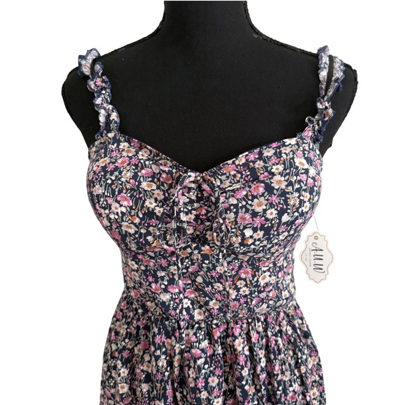 AUW Womens Dark Floral Babydoll Fairy Grunge Mini Dress Size S Coquette - Picture 2 of 9